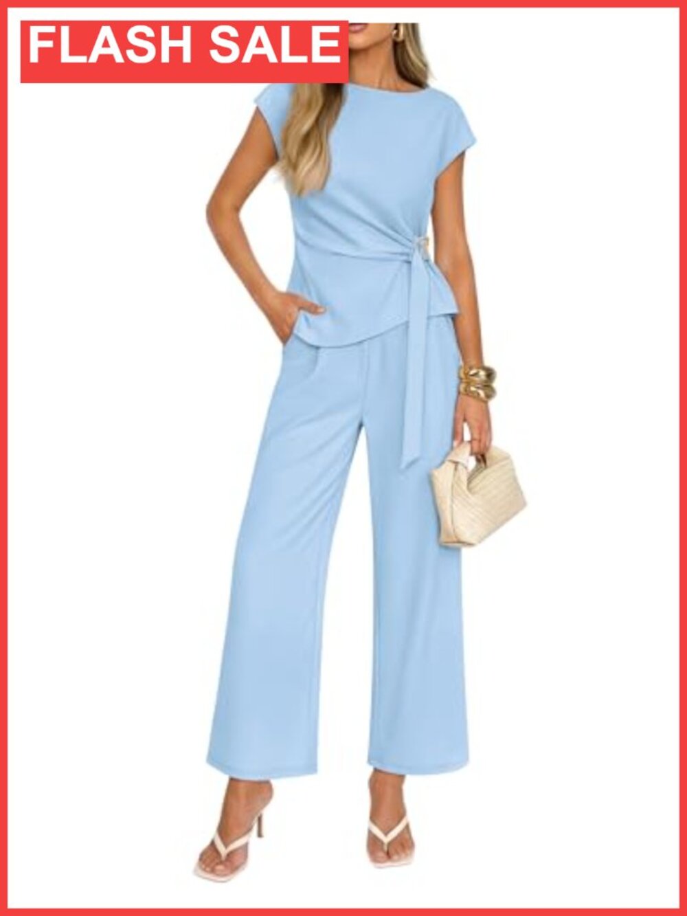 Women's 2 Piece Set Boat Neck Top Wide Leg Pants Casual Work Outfit